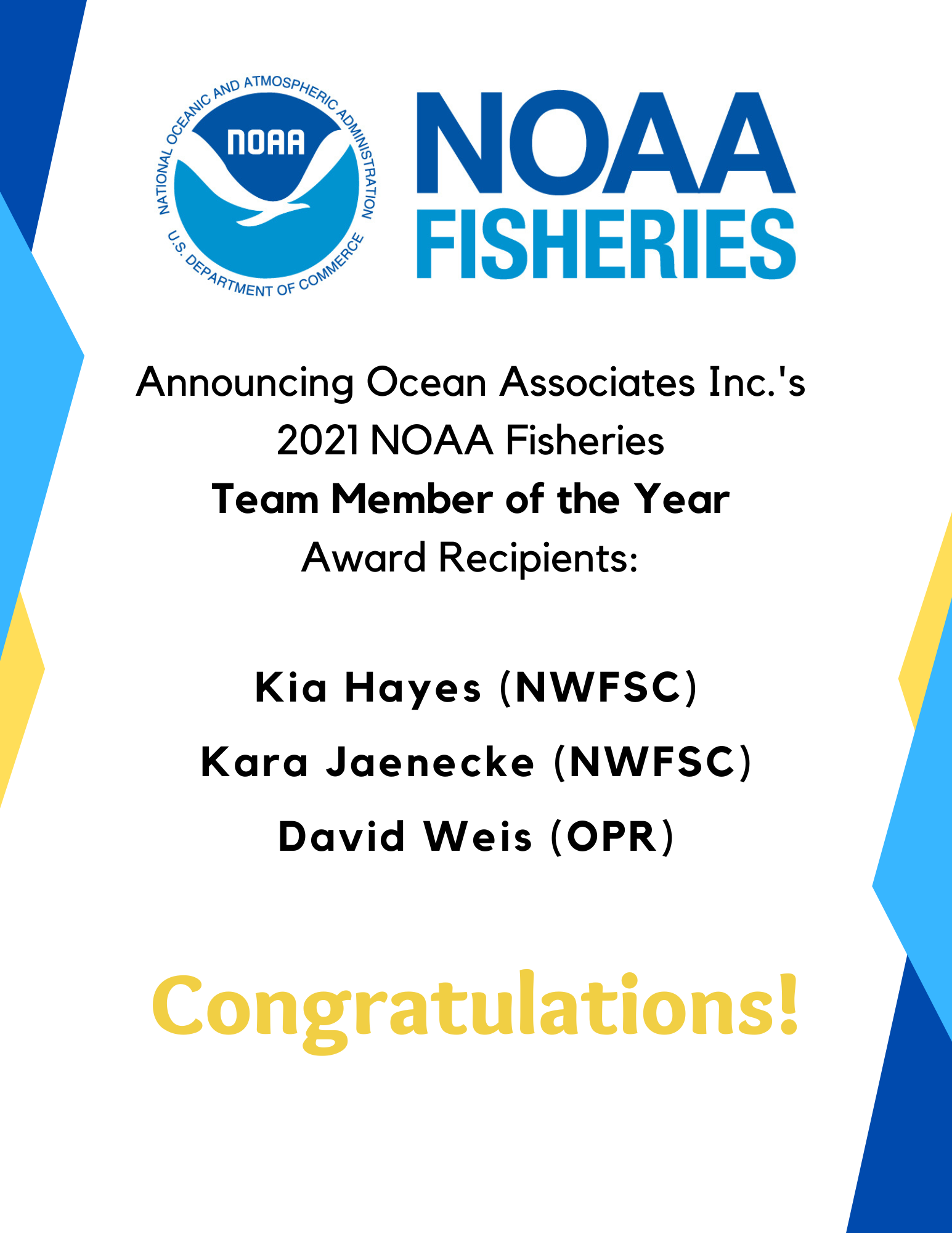2021 NOAA Team Member of the Year Award Winners